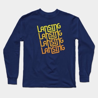 Lansing - Retro Skewed Repeating in Sunset Long Sleeve T-Shirt